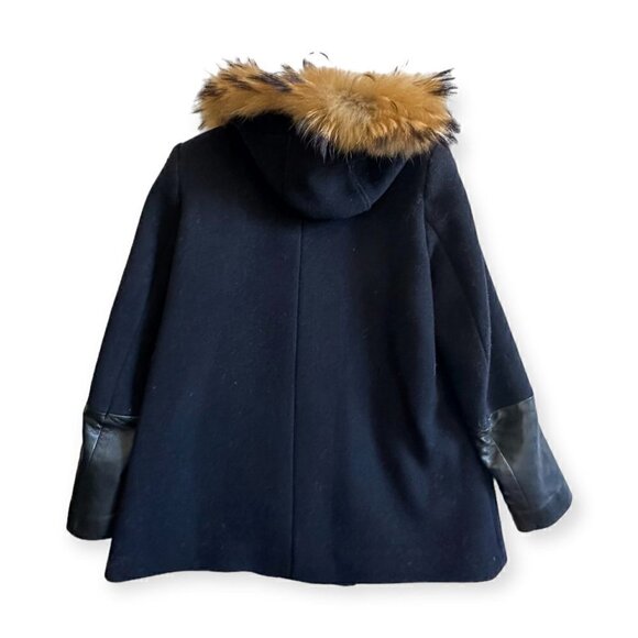 Sandro Paris Wool Blend Hooded Pea Coat, navy blue,  Size 38EU/US6 - Picture 3 of 16